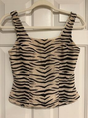 Andretta Donatello vintage beaded zebra tank Beige & Black